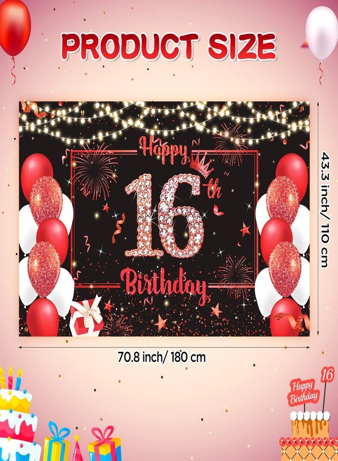 Woosytoo Red 16th Birthday Banner Decorations for Boys Girls Large Red Black Happy 16th Birthday Backdrop Banner Sweet Sixteen Bday 16 Years Old Party Supplies Outdoor Indoor - Image 5